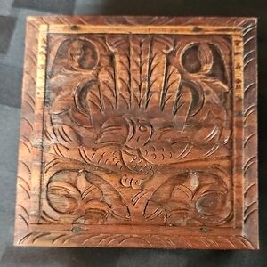 Stunning Hand-Carved Wooden Bird Trinket Box